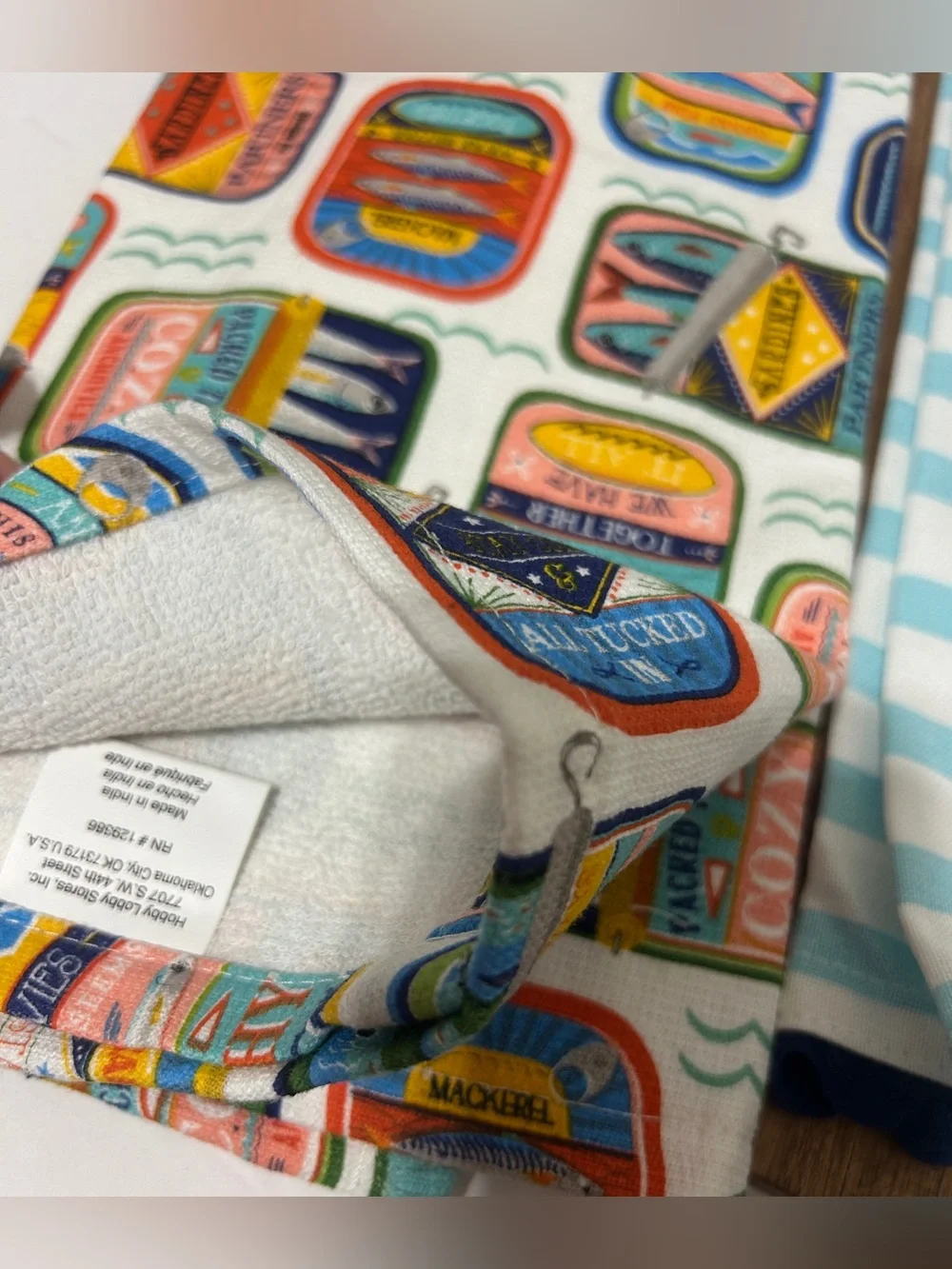 Hobby Lobby Coastal Kitchen Dish Towels Novelty Fish, Sardines, Cotton NEW